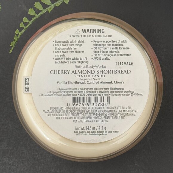 BBW Cherry Almond Shortbread Bath & Body Works 3 Wick Candle - Picture 10 of 10